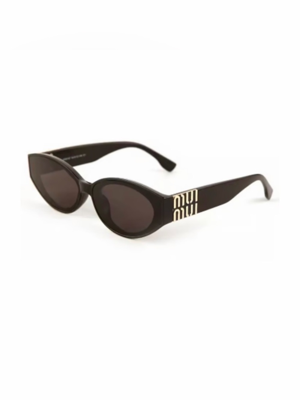 Black Oval Sunglasses with Gold Logo Temples
